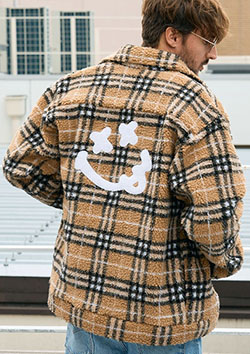 STUD MUFFIN ブロックチェックムックボア サガラパッチワークブルゾン | BEIGE