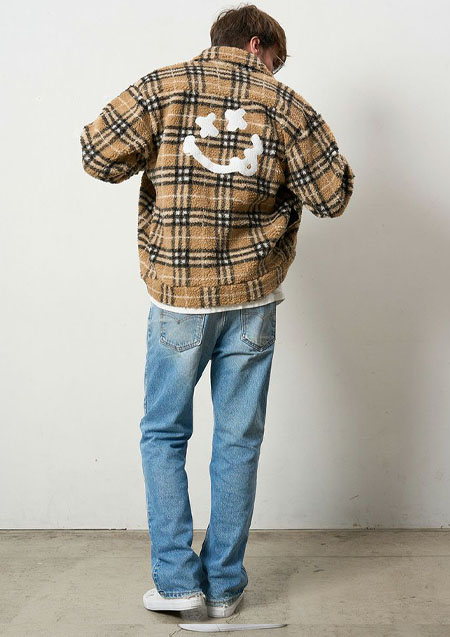 STUD MUFFIN ブロックチェックムックボア サガラパッチワークブルゾン | BEIGE