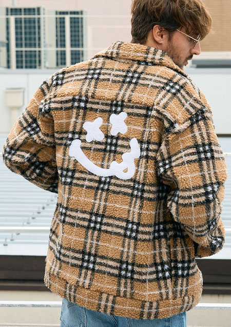 STUD MUFFIN ブロックチェックムックボア サガラパッチワークブルゾン | BEIGE
