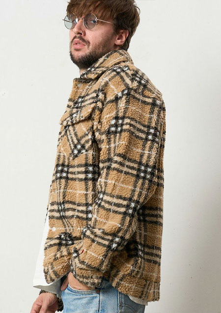 STUD MUFFIN ブロックチェックムックボア サガラパッチワークブルゾン | BEIGE