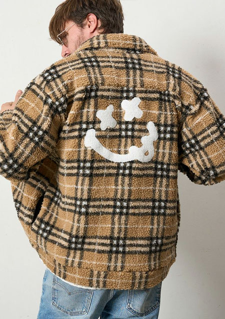 STUD MUFFIN ブロックチェックムックボア サガラパッチワークブルゾン | BEIGE