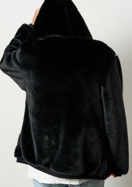 STUD MUFFIN ECOファー マルチパッチワークビックジップワイドパーカー | BLACK