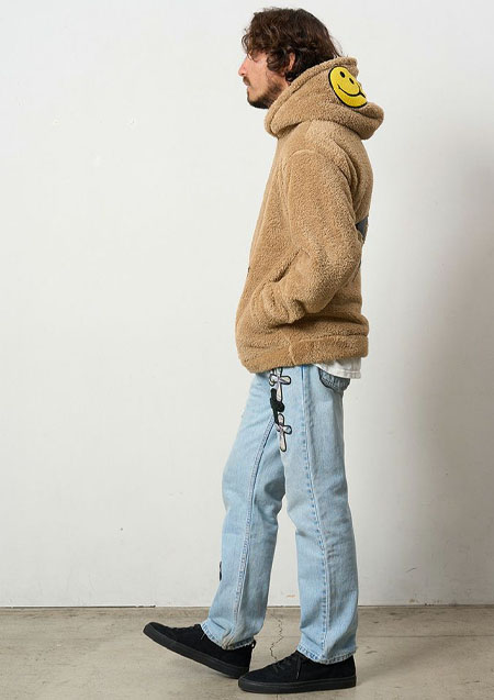 STUD MUFFIN コーラルフリースボア マルチパッチワークプルパーカー | CAMEL