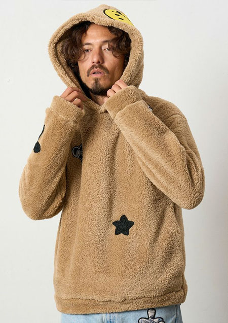 STUD MUFFIN コーラルフリースボア マルチパッチワークプルパーカー | CAMEL