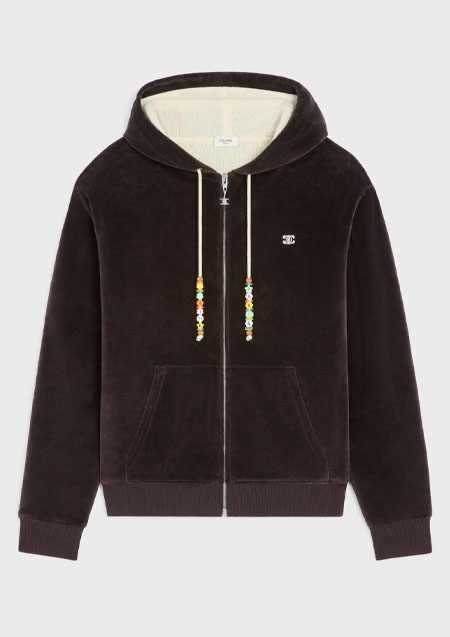 CELINE Velvet Cotton Loose Zip Hoodie | 19JJ BROWN