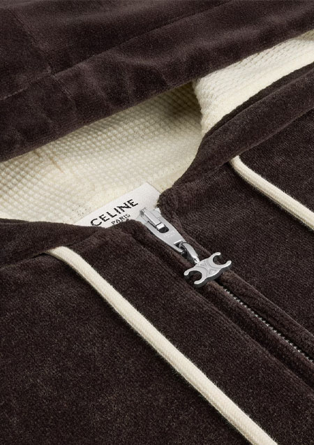 CELINE Velvet Cotton Loose Zip Hoodie | 19JJ BROWN
