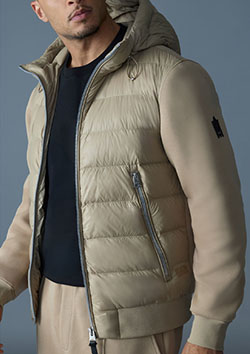 MACKAGE HYBRID DOWN HOODIE JACKET FRANK-R | Light Camel | MENS