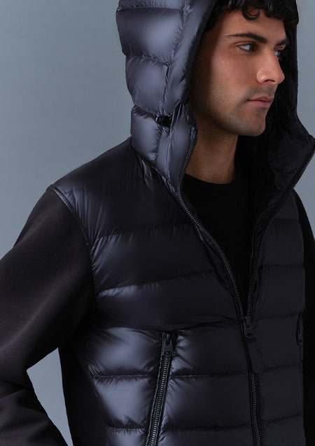 MACKAGE HYBRID DOWN HOODIE JACKET FRANK-R | BLACK | MENS