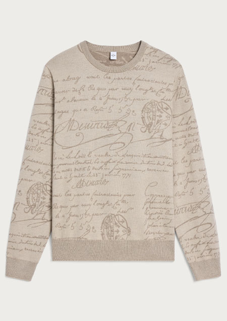 BERLUTI スクリットパターン クルーネック カシミヤ | D55 WOOLLY BEIGE