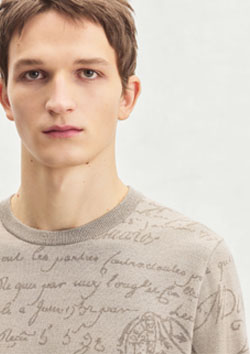 BERLUTI スクリットパターン クルーネック カシミヤ | D55 WOOLLY BEIGE