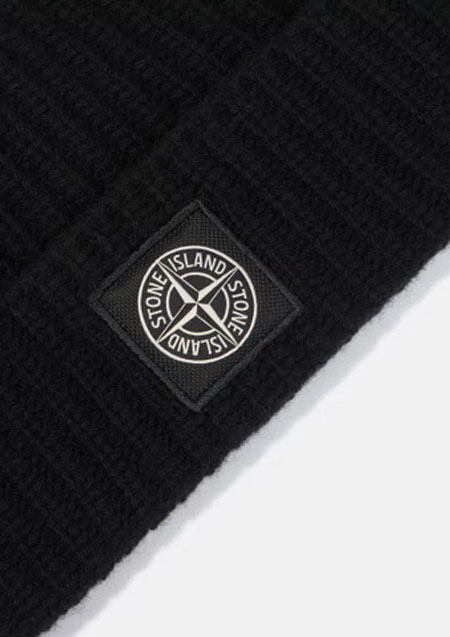 STONE ISLAND LIGHT RWS GEELONG WOOL ビーニー Compassパッチ＆リブニット | V0029BLACK