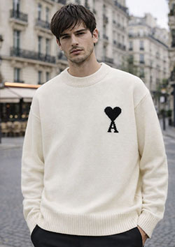 AMI PARIS メリノウールフェルトニット セーター | 151WHITE