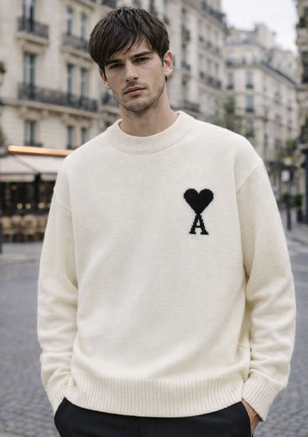 AMI PARIS メリノウールフェルトニット セーター | 151WHITE