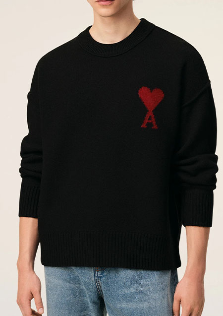 AMI PARIS メリノウールフェルトニット セーター | 009BLACK RED