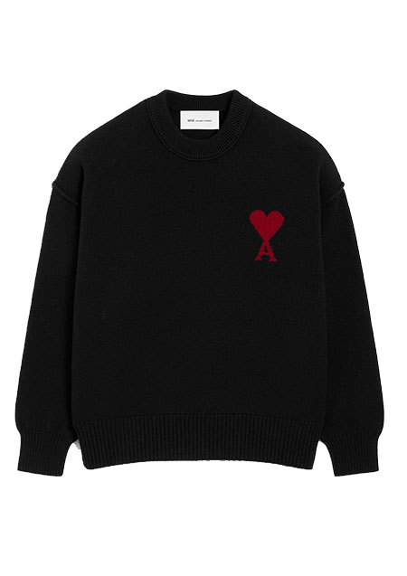 AMI PARIS メリノウールフェルトニット セーター | 009BLACK RED