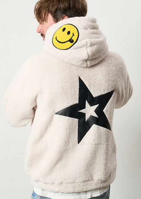 STUD MUFFIN コーラルフリースボア マルチパッチワークプルパーカー | OFF WHITE