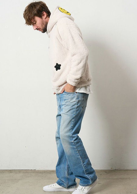 STUD MUFFIN コーラルフリースボア マルチパッチワークプルパーカー | OFF WHITE