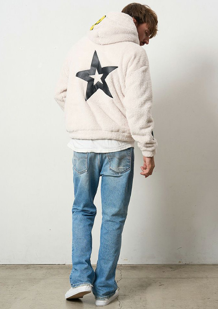 STUD MUFFIN コーラルフリースボア マルチパッチワークプルパーカー | OFF WHITE