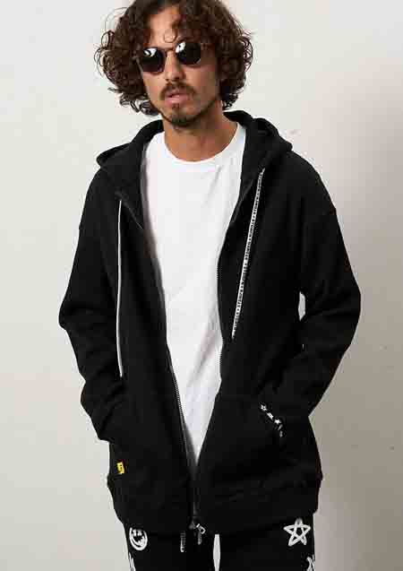 STUD MUFFIN ヘビーウエイトコットンワッフル ペイズリーサガラジップパーカー | BLACK