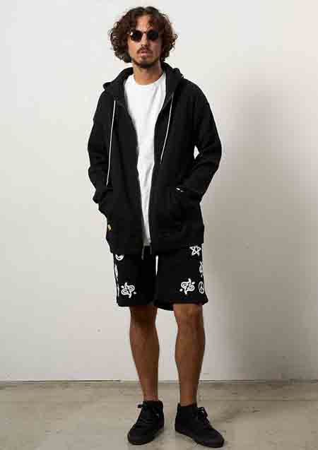 STUD MUFFIN ヘビーウエイトコットンワッフル ペイズリーサガラジップパーカー | BLACK