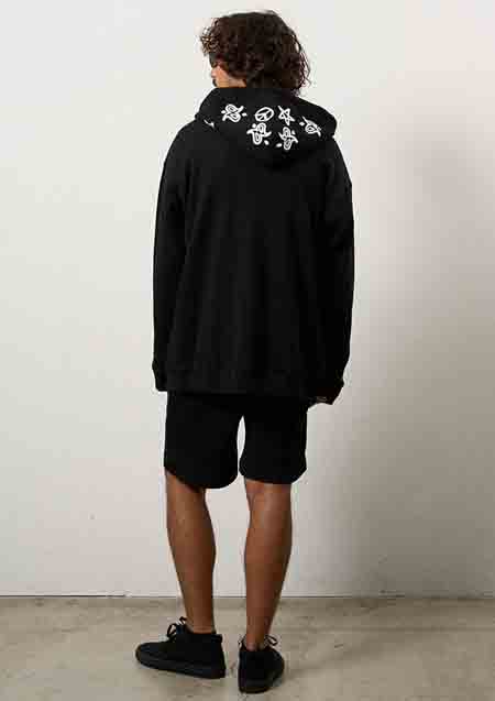 STUD MUFFIN ヘビーウエイトコットンワッフル ペイズリーサガラジップパーカー | BLACK