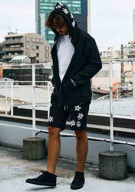 STUD MUFFIN ヘビーウエイトコットンワッフル ペイズリーサガラジップパーカー | BLACK