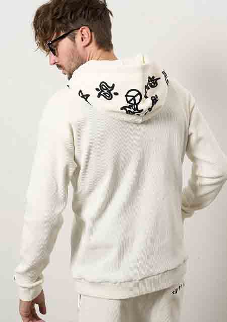 STUD MUFFIN ヘビーウエイトコットンワッフル ペイズリーサガラジップパーカー | WHITE