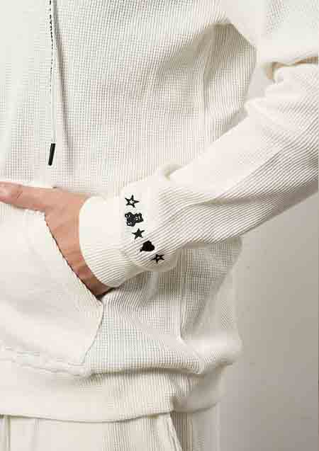 STUD MUFFIN ヘビーウエイトコットンワッフル ペイズリーサガラジップパーカー | WHITE