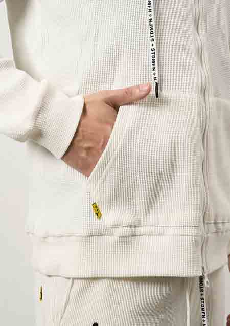 STUD MUFFIN ヘビーウエイトコットンワッフル ペイズリーサガラジップパーカー | WHITE