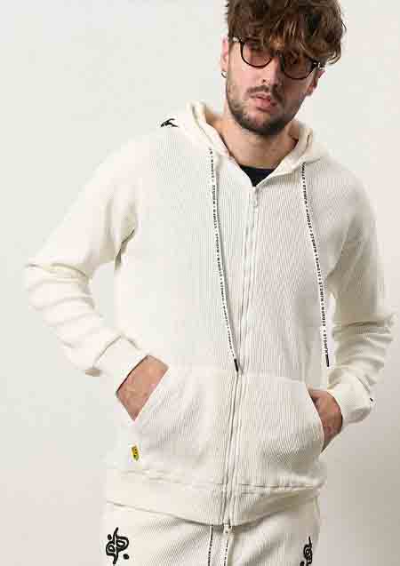 STUD MUFFIN ヘビーウエイトコットンワッフル ペイズリーサガラジップパーカー | WHITE