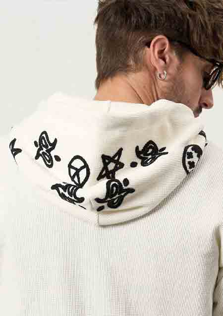 STUD MUFFIN ヘビーウエイトコットンワッフル ペイズリーサガラジップパーカー | WHITE