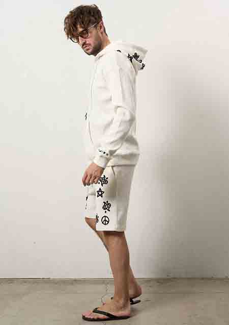 STUD MUFFIN ヘビーウエイトコットンワッフル ペイズリーサガラジップパーカー | WHITE