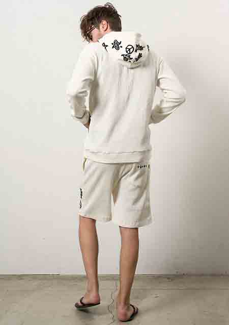 STUD MUFFIN ヘビーウエイトコットンワッフル ペイズリーサガラジップパーカー | WHITE