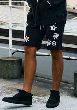 STUD MUFFIN ヘビーウエイトコットンワッフル ペイズリーサガラショートパンツ | BLACK