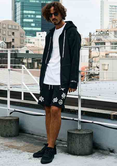 STUD MUFFIN ヘビーウエイトコットンワッフル ペイズリーサガラショートパンツ | BLACK