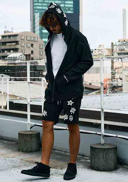 STUD MUFFIN ヘビーウエイトコットンワッフル ペイズリーサガラショートパンツ | BLACK