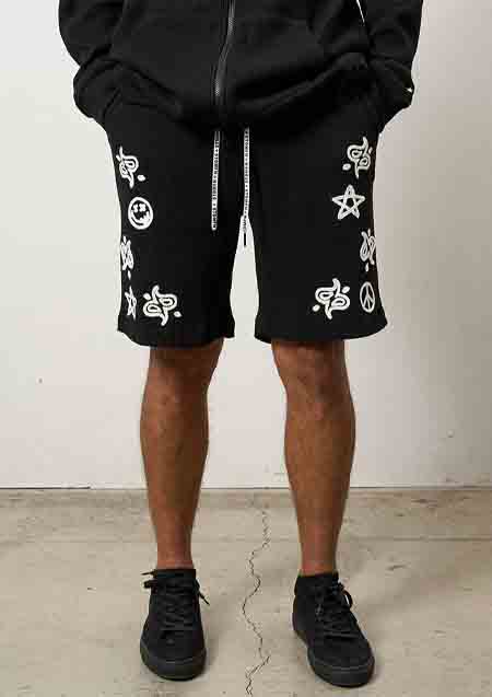 STUD MUFFIN ヘビーウエイトコットンワッフル ペイズリーサガラショートパンツ | BLACK