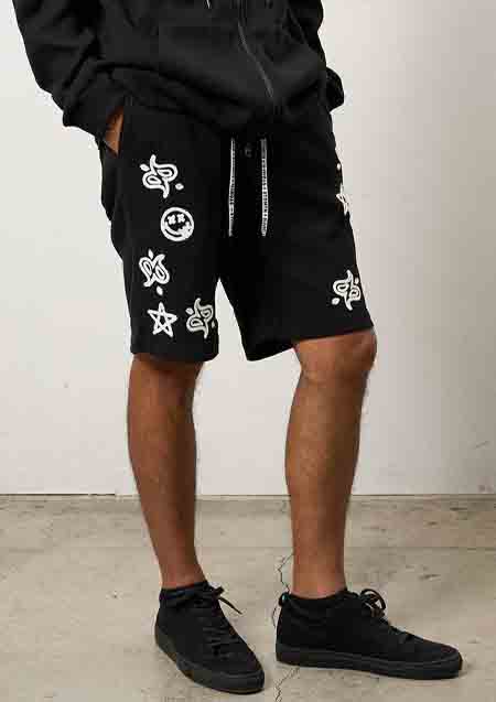 STUD MUFFIN ヘビーウエイトコットンワッフル ペイズリーサガラショートパンツ | BLACK