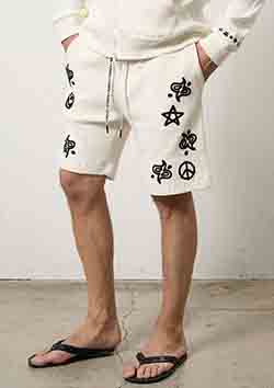 STUD MUFFIN ヘビーウエイトコットンワッフル ペイズリーサガラショートパンツ | WHITE