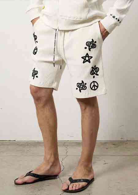 STUD MUFFIN ヘビーウエイトコットンワッフル ペイズリーサガラショートパンツ | WHITE