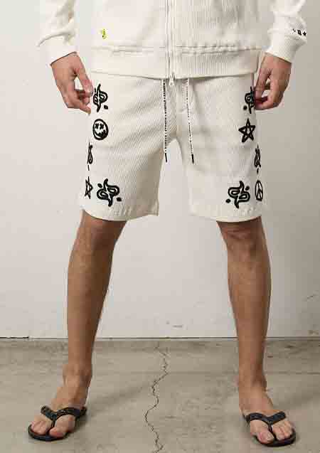 STUD MUFFIN ヘビーウエイトコットンワッフル ペイズリーサガラショートパンツ | WHITE