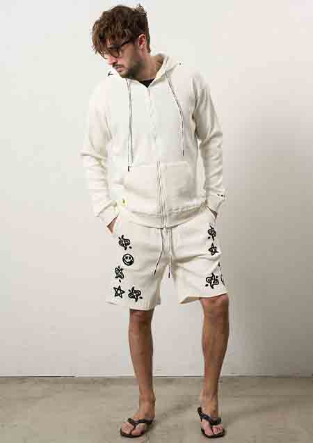 STUD MUFFIN ヘビーウエイトコットンワッフル ペイズリーサガラショートパンツ | WHITE