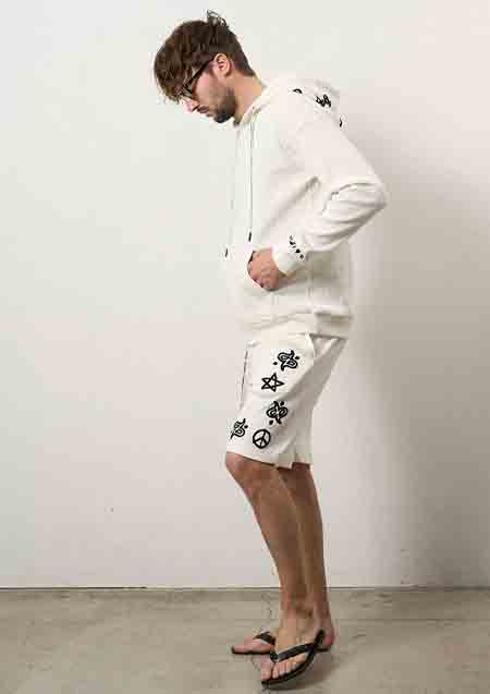 STUD MUFFIN ヘビーウエイトコットンワッフル ペイズリーサガラショートパンツ | WHITE