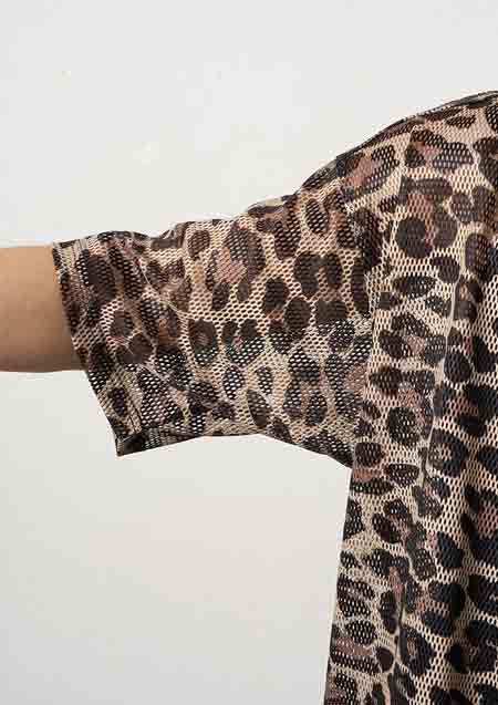 STUD MUFFIN レオパードメッシュ スマイリーパッチオーバーサイズシャツ | BROWN