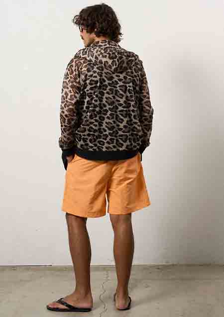 STUD MUFFIN レオパードメッシュ スマイリーパッチ ジップパーカー | BROWN