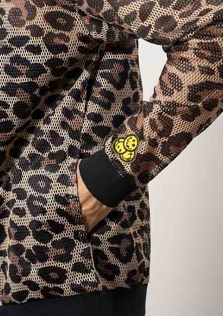 STUD MUFFIN レオパードメッシュ スマイリーパッチ ジップパーカー | BROWN
