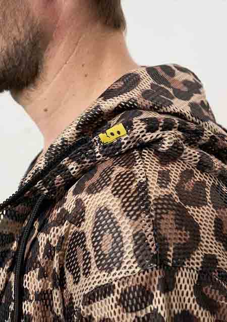 STUD MUFFIN レオパードメッシュ スマイリーパッチ ジップパーカー | BROWN