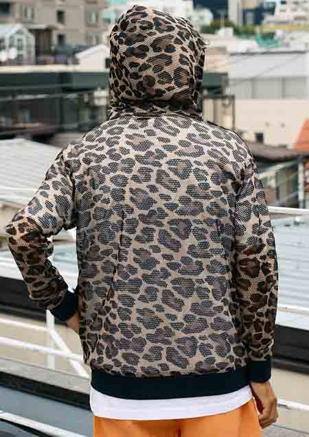 STUD MUFFIN レオパードメッシュ スマイリーパッチ ジップパーカー | BROWN
