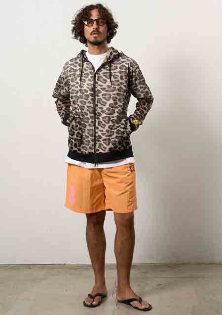 STUD MUFFIN レオパードメッシュ スマイリーパッチ ジップパーカー | BROWN