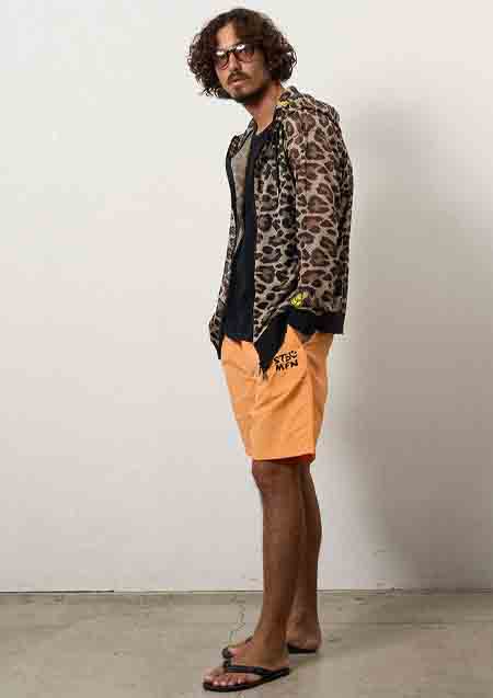 STUD MUFFIN レオパードメッシュ スマイリーパッチ ジップパーカー | BROWN